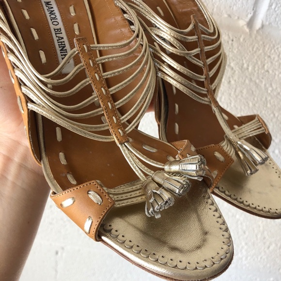 Manolo Blahnik leather slide heeled sandals sz: 9 - Picture 3 of 8